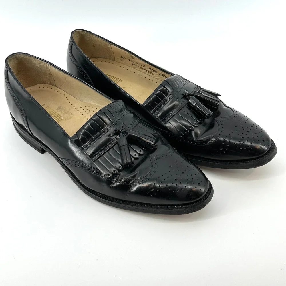 Johnston & Murphy Mens Black Leather Wingtip Tassel Kiltie Loafers 10 B